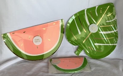 3 Pc Meri Meri Designer Watermelon Paper Plates Napkin Set + Monstera Plates  - Image 1 of 4