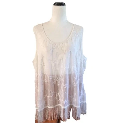 Top Crossroads para mujer talla 16 crema bordado sin mangas cuello redondo flecos Foto 1 de 4