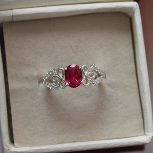 Ruby 925 Silver Ring Silver Plated Wedding Ring July Birthstone Lab Created - Picture 1 of 6