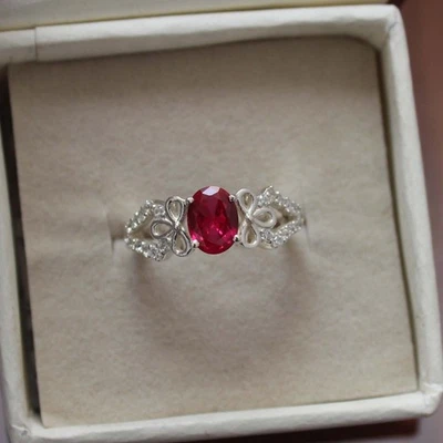 Ruby 925 Silver Ring Silver Plated Wedding Ring July Birthstone Lab Created - Image 1 of 4