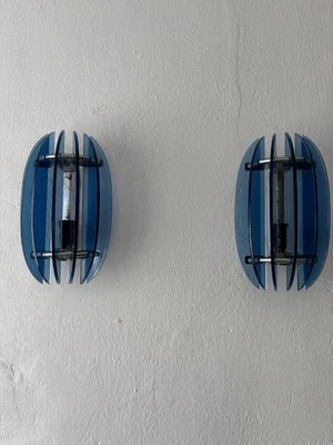 ~Veca Apliques Azul Cobalto Murano Mediados de Siglo Estilo de Fontana Arte, c 1960~ Foto 1 de 4