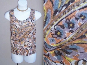 St John Soca gold sparkle shimmer knit tank top size XL paisley knit cami blouse - Picture 1 of 7