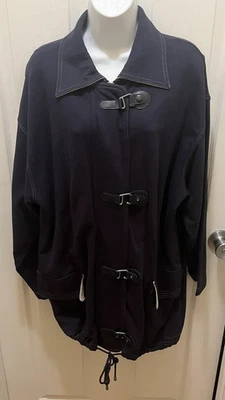 Liz & Co Jacket Womens Large Navy Blue Toggle Coat Drawstring Pockets Outerwear Foto 1 de 4
