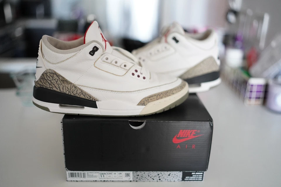 Air Jordan 3 1994 retro blanco cemento 130203 101 para hombre talla 10,5 totalmente intercambiable Foto 1 de 4