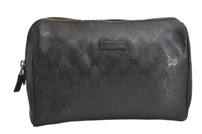 Authentic GUCCI Impreme Vintage Clutch Hand Bag Purse GG PVC Leather Black 4274N - Image 1 of 4