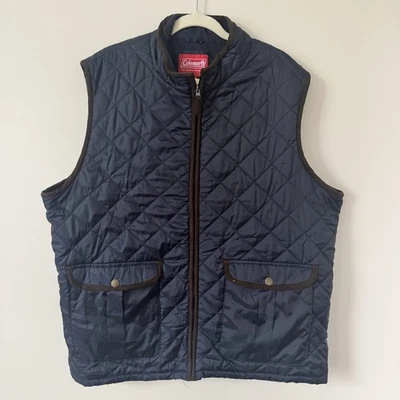 Coleman 海军蓝绗缝冬季背心男式 XXL 码全新无标签全拉链口袋羊毛衬里 — 第 1/4 张图片