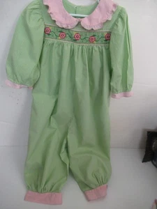 P30 Girls Size 4 Green Pink Micro Check Hand Smocked 1 Peice outfit Romper - Picture 1 of 9