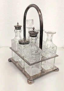 Briddon Brothers Sheffield Cruet Set EP Stand Cut Glass 6 Piece Set Incomplete - Picture 1 of 15