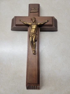 Vintage Wooden Crucifix Cross Jesus Last Rites Sick Call Candles Holy Water 13" - Picture 1 of 23