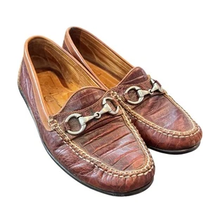 Martin Dingman Mens Driving Loafer US 8M 8 Brown Alligator Horsebit Leather Shoe - Picture 1 of 12