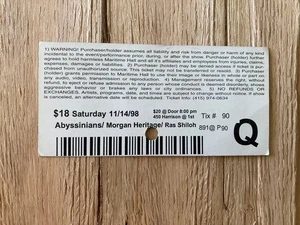 ABYSSINIANS 11/14/98 Maritime Hall San Francisco ticket stub reggae ORIGINAL - Picture 1 of 2