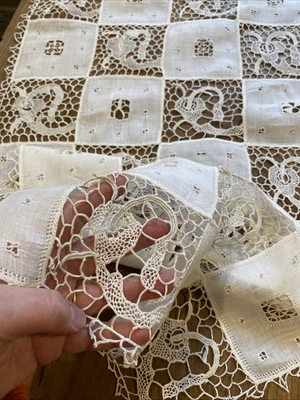 Antik Atemberaubend! Italienische Point de Venice bestickte Tischwäsche Vorhänge? - Bild 1 von 4