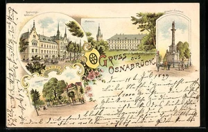 Lithographie Osnabrück, Schloss, Regierungs-Gebäude, Waterloo-Tor, Krieger-Denk - Picture 1 of 2