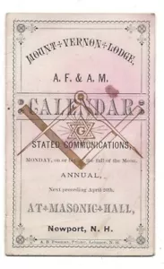 1881-82 Mt. Vernon Logia Masónica Capítulo del Calendario R.A.M - A.B. Freeman JJ - Imagen 1 de 3