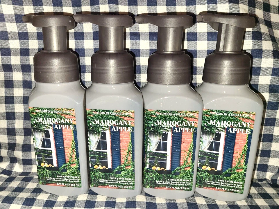 Paquete de 4 jabones de manos espumosos de manzana caoba TOTALMENTE NUEVOS 8,75 OZ baño y cuerpo funciona Foto 1 de 1