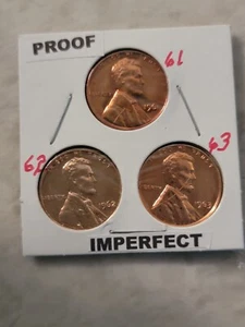 1961-62 & 63~PROOF~ LINCOLN MEMORIAL~ CENT~ PENNY - CHOICE PROOF US COIN IN 2X2 - Picture 1 of 2