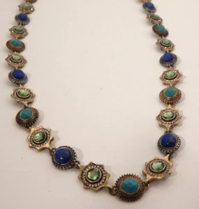 Lucky Brand Reversable Faux Turquoise Lapis Faceted Green Glass Boho Western 24" - Picture 1 of 6