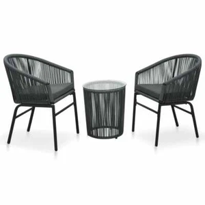 3 Piece Bistro Set with Cushions PE Rattan Grey vidaXL - Picture 1 of 11