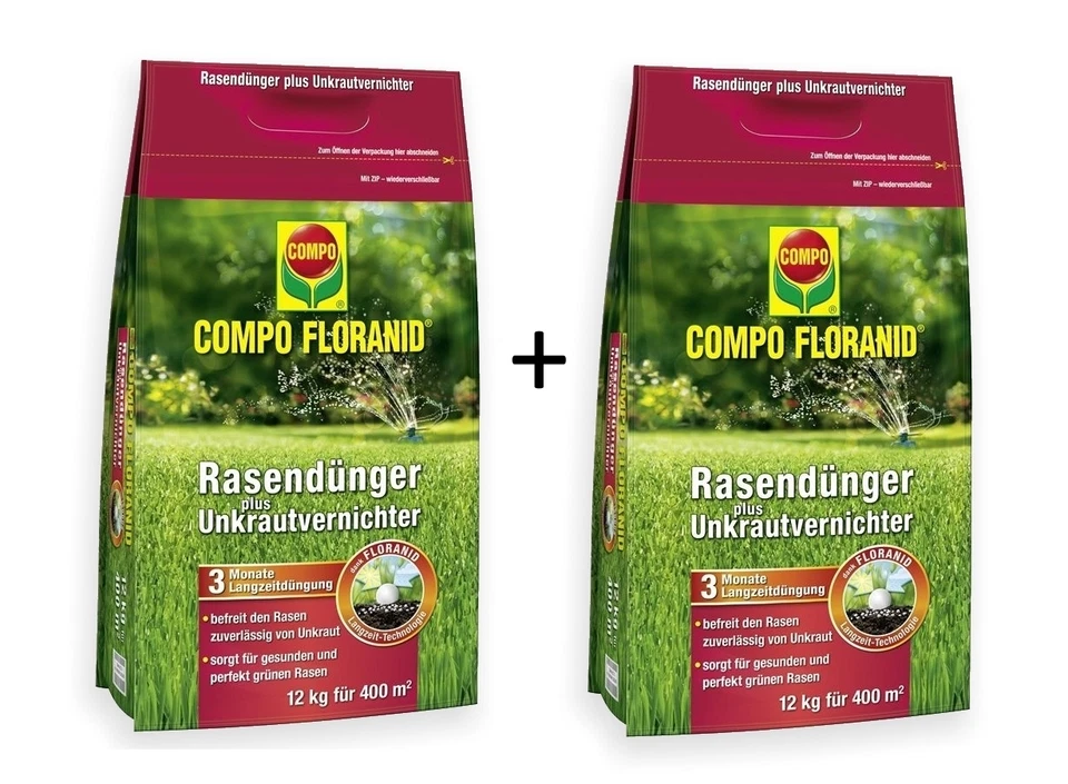 2 x 12kg Compo Rasendünger + Unkrautvernichter Floranid  Rasenunkrautvernichter - Bild 1 von 1
