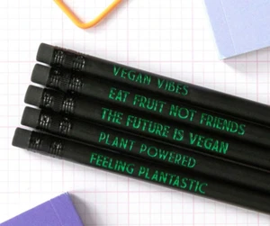 Vegan Gift, Funny Vegan Gift, Set Of Five Vegan Pencils, Plant Based Gift - Picture 1 of 6