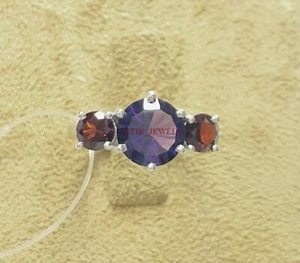 Amatista Natural Y Gema Granate Con 925 Anillo Plata de Ley para Mujeres #3793 - Imagen 1 de 5