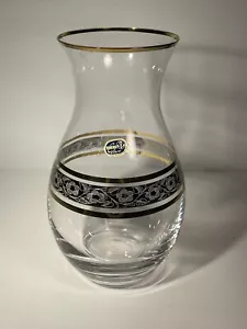 Vaso tondo vintage cristallo ceco boemo oro dorato vetro trasparente 8,75” Boemia - Foto 1 di 24