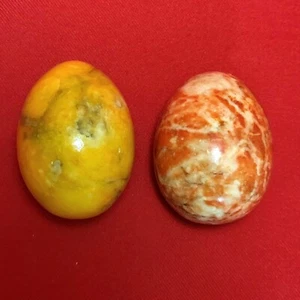 Vintage Marble Alabaster Eggs Yellow and Orange Lot of 2 - Picture 1 of 8