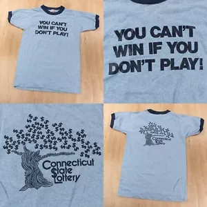 CT Connecticut State Lottery ringer t-shirt SMALL vtg 80s usa made screen stars - Picture 1 of 7