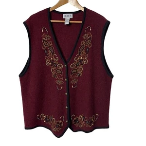 Koret Womens Vintage Wool Vest Plus Size 2X Paisley Embroidery Cottagecore Work - Picture 1 of 5