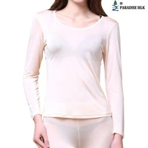 Pure Silk Knit Women Underwear Long Johns Top Only Long Thermal Shirt S/US 6 - Picture 1 of 1