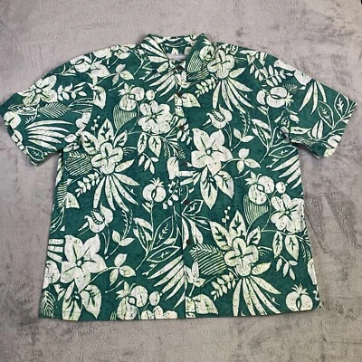 Camisa Jams World Hawaiian Aloha Abotonada Verde Floral Flor Hombres Talla 2XL Foto 1 de 4