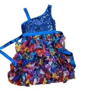 Justice Girls Cobalt Blue Sequin Multi Color Ruffles Formal Party Dress Size 8 - Picture 1 of 7