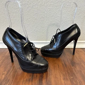 BURBERRY Platform Heels WMN EU 38.5 US 8.5 Black Brogue Leather Lace Up Stiletto - Picture 1 of 14