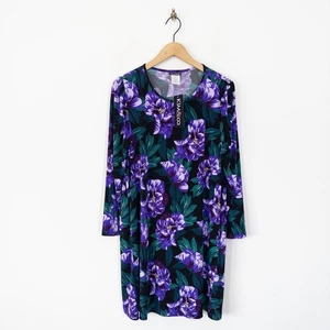 Kim & Co Brazil Jersey Swing Dress Size XL NEW Purple Floral Pockets - Picture 1 of 16