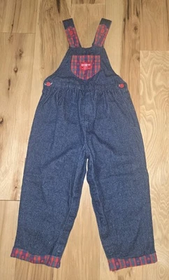 Vtg. Oshkosh B'Gosh Overalls Sz. 4T Denim Red Plaid Apples Back Bow Jeans USA  - Image 1 of 4