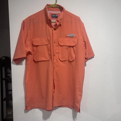 Bimini Bay 橙色男式短袖口袋纽扣钓鱼通风衬衫 M 码 — 第 1/4 张图片