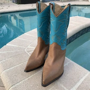 Guess By Marciano Turquoise Blue Cowgirl Boots Pointed Toe 10 - Picture 1 of 16