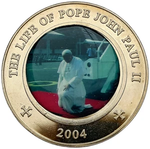 SOMALIA 25 SHILLINGS 2004 JOHN PAUL II KNEELING AIRPORT COLOR UNC - Picture 1 of 2