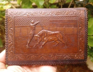 VINTAGE LEDER GELDBÖRSE MATADOR Bull Fighter SPANIEN KUNSTLEDER Bill Fold Braun - Bild 1 von 9