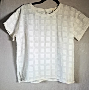 Nueva Camisa Top Eileen Fisher Blanca Talla XXS Texturizada Caja Rejilla Manga Corta - Imagen 1 de 12