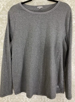 T By TALBOTS Women’s T-Shirt L /XL Gray Metallic Thread Long Slvs Knit Pullover - Image 1 of 4