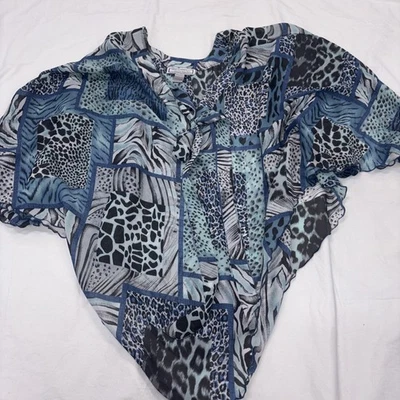 Túnica para mujer Simonton Says talla L estampados animales azules negro blanco lazo cuello en V Foto 1 de 4