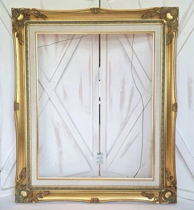 Antique Gold Ornate 25.5X21.5 Baroque Wood Picture Frame Linen Liner Holds 16X20 - Picture 1 of 23