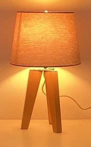 Tripod Table Lamp Natural Wood 30cm To Top Of Lamp - Shade & Bulb Not Included - Picture 1 of 11
