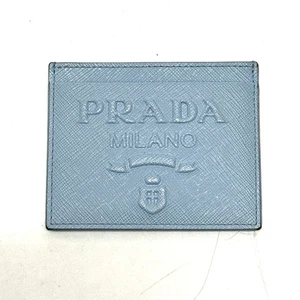 PRADA 1MC025 Embossed logo Pass Case Card Case Safiano leather Light blue - Picture 1 of 10