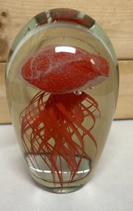 Vintage Handmade Art Glass Paperweight Jellyfish Murano Style Red Bubbles - Picture 1 of 11