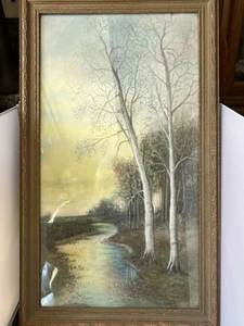 ANTIKES ORIGINAL PASTELLGEMÄLDE VON BIRKEN AM FLUSS - Bild 1 von 8