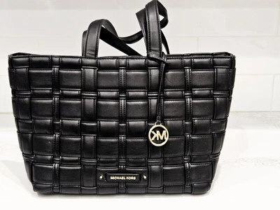 Auténtico Bolso de Mano Michael Kors de Cuero Tejido - Negro - ¡Certificado! Foto 1 de 4