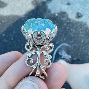 Vtg 70s Sarah Coventry Ring 8 Blue Lace Silver Tone Filigree Scroll Open Back - Picture 1 of 12