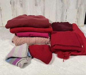 100% Cashmere Sweaters Lot of 7 Red Pink Bundle Crafters Cutters Fabric DIY - Picture 1 of 2